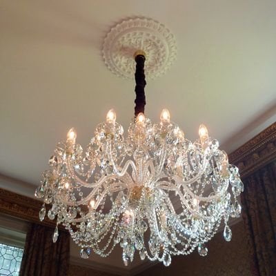 what is a ceiling rose and a large bohemian chandelier.