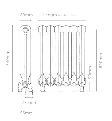 Shaftsbury Cast Iron Radiator 740mm High