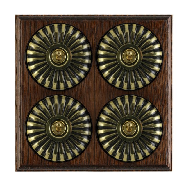 4 Gang Brass Period Light Switch - fluted in a choice of finishes