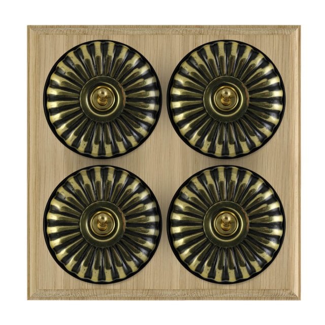 4 Gang Brass Period Light Switch - fluted in a choice of finishes