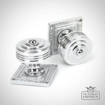 Square Highly Decorative Mortice Knob Set in Polished Chrome