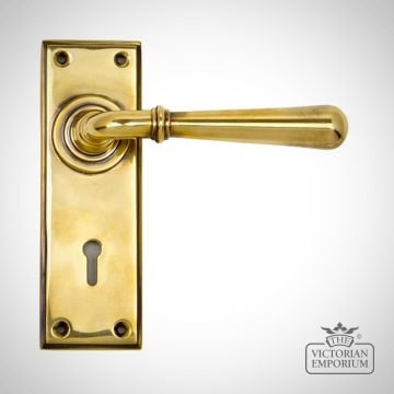 Aged Brass Newbury Lever Lock or Latch or Bathroom Handle Set