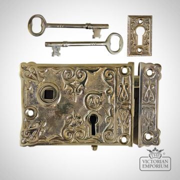 Ornate Brass Rim Lock with keys