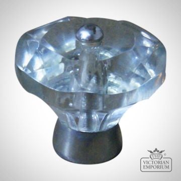 Glass Faceted Cupboard Knob Chrome Bezel Flower