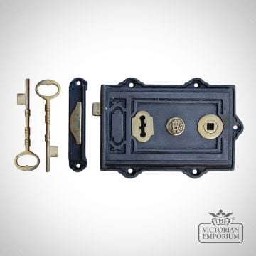 Rim Lever Lock Iron & Brass  (Davenport brass plaque)