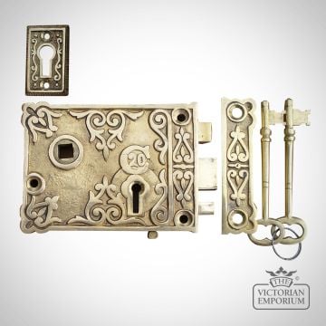 148691   30350bsb100 Rim Lock  Solid  Brass Ornate Keys