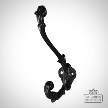 Ornate Hat & Coat Hook In Cast Iron Satin Black