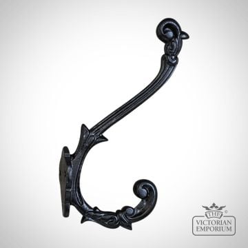 148695   09337dseb148 Hat   Coat Hook Ornate Cast Iron Satin Black 148mm (3)