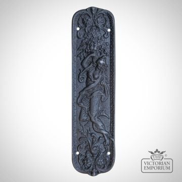 Figurine Push Finger Plate in Ornate Antique Iron