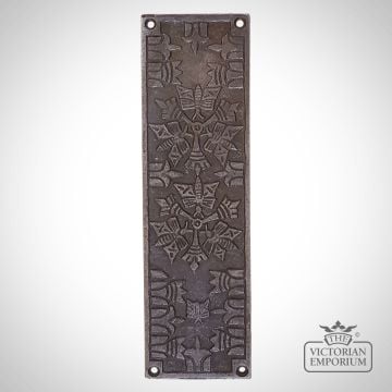 Aztec Push Finger Plate in Ornate Antique Iron