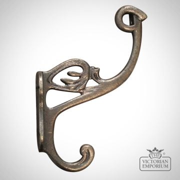 Hat & Coat Hook Swan Neck ‘P’ in Antique Brass 4 Hole