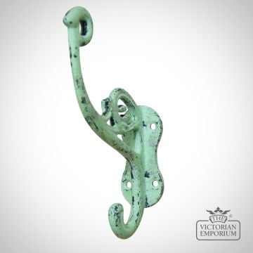 01336fagp125  Hat   Coat Hook Swan Neck P Ant Green Patina 4 Hole 125mm