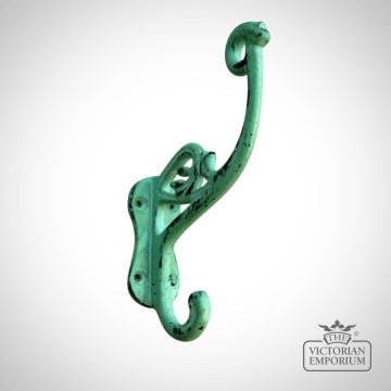 Hat & Coat Hook Swan Neck ‘P’ in Antique Green 4 Hole