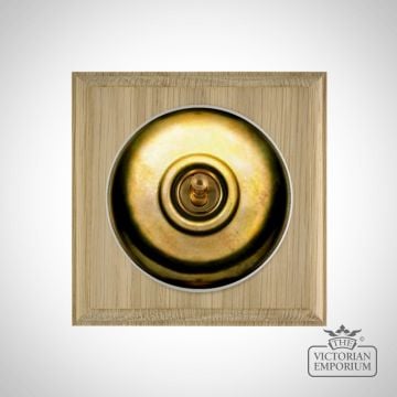 X1gang Single Toggle Period Light Switch Unlacquered Brass White Natural Oak Base