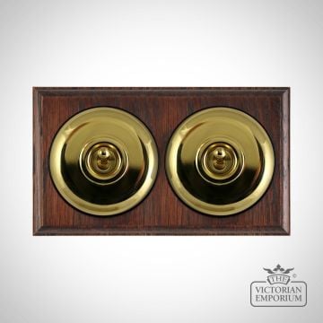 X2gang Double Toggle Period Light Switch Brass Polished Plain Black Mahogany Base