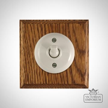 White Bakelite Toggle Light Switch Medium Oak Base