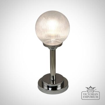 Reeded glass globe table lamp with chrome metalwork