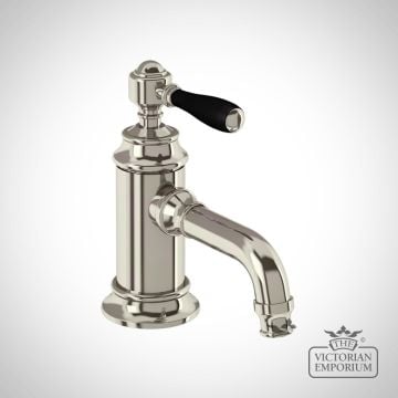 Single-lever basin mixer without pop up waste with black lever