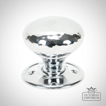 Polished Chrome Hammered Mushroom Mortice/Rim Knob Set